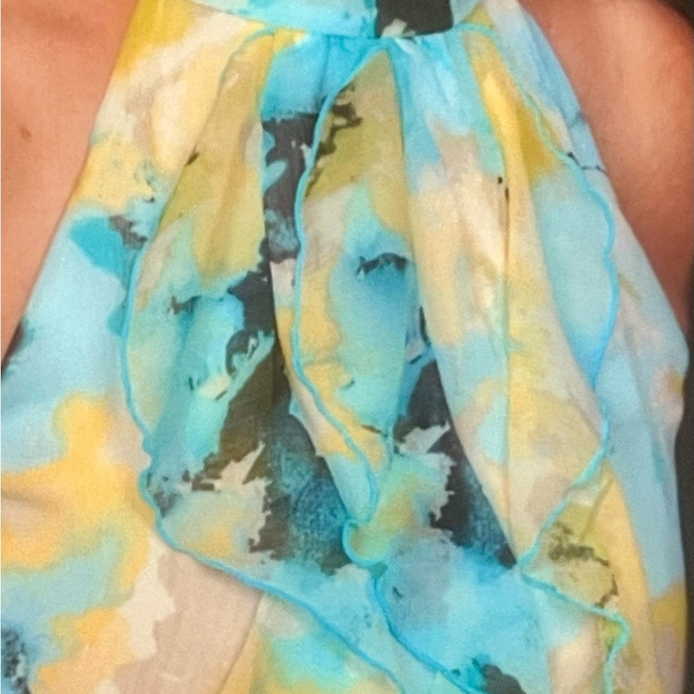 BCX Blue and Yellow Halter Blouse